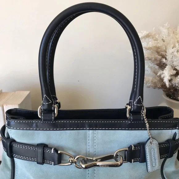 Coach Hampton Y2K ‘07 Baby Blue Suede/Leather Shoulder Purse And Wristlet F11208 - Picture 6 of 15